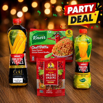 NESTLE Fruita Vitals Mango Drinks, Knorr ChattPatta &Sun-Maid Raisin Mini snacks