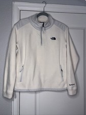 The North Face Polartec 1/4 zip Pullover Fleece White Gray Trim Women s Small