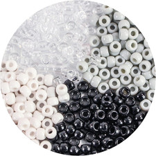 2000 Pcs Pony Beads Bulk - Black, White, Gray Pony Beads for Bracelets, Friendsh