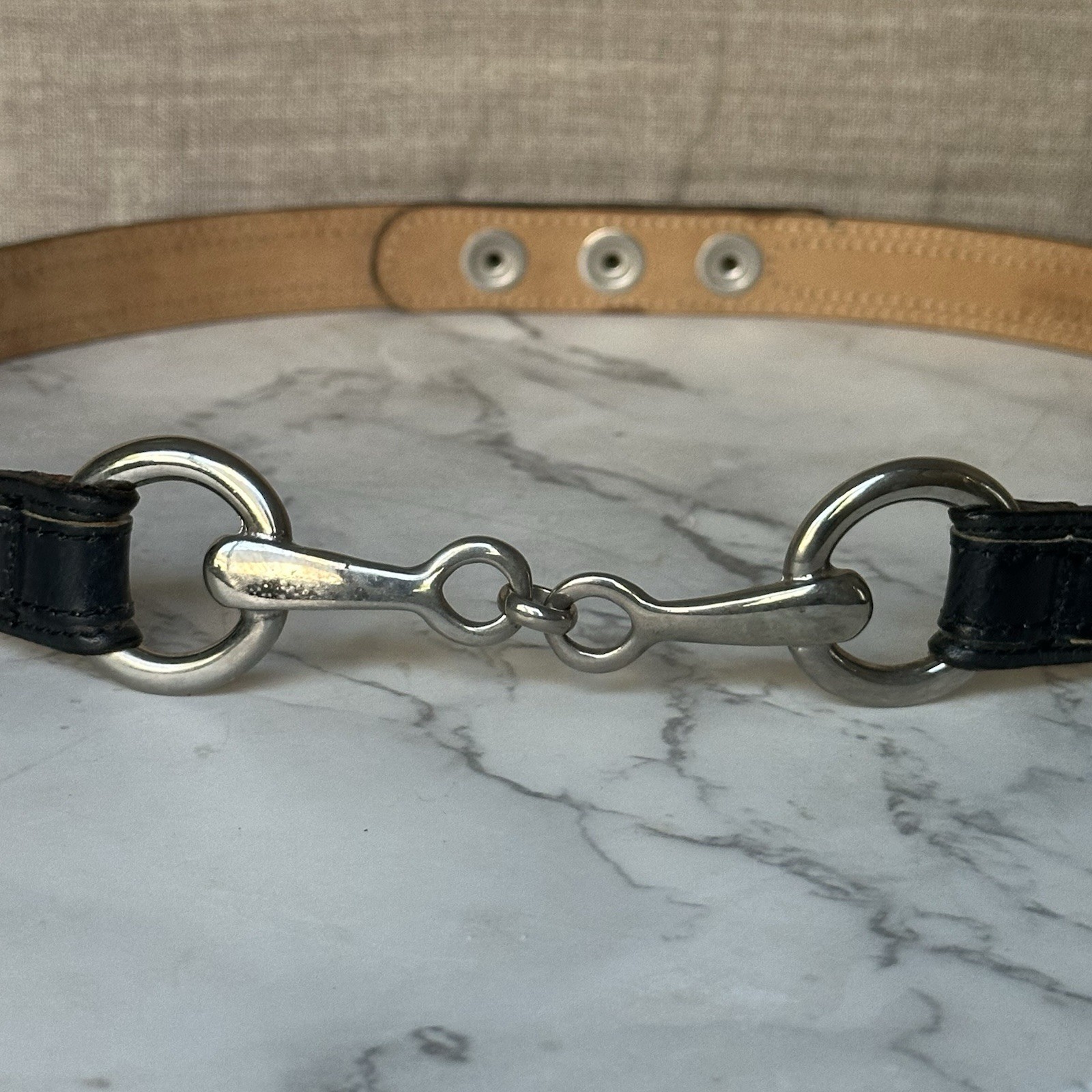 Streets Ahead Equestrian Style Adjustable Black Leather Belt Size M 32”- 34”