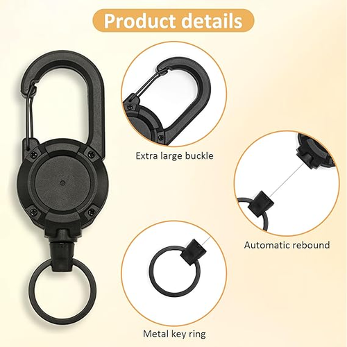 Heavy Duty Keychain Retractable Carabiner Car Key Chain with Badge Holder US - 第 2/20 張圖片