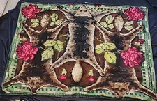Antique Chase Carriage Blanket Horsehair Wool Roses 3 Fox Hides 59" X 47" Heavy