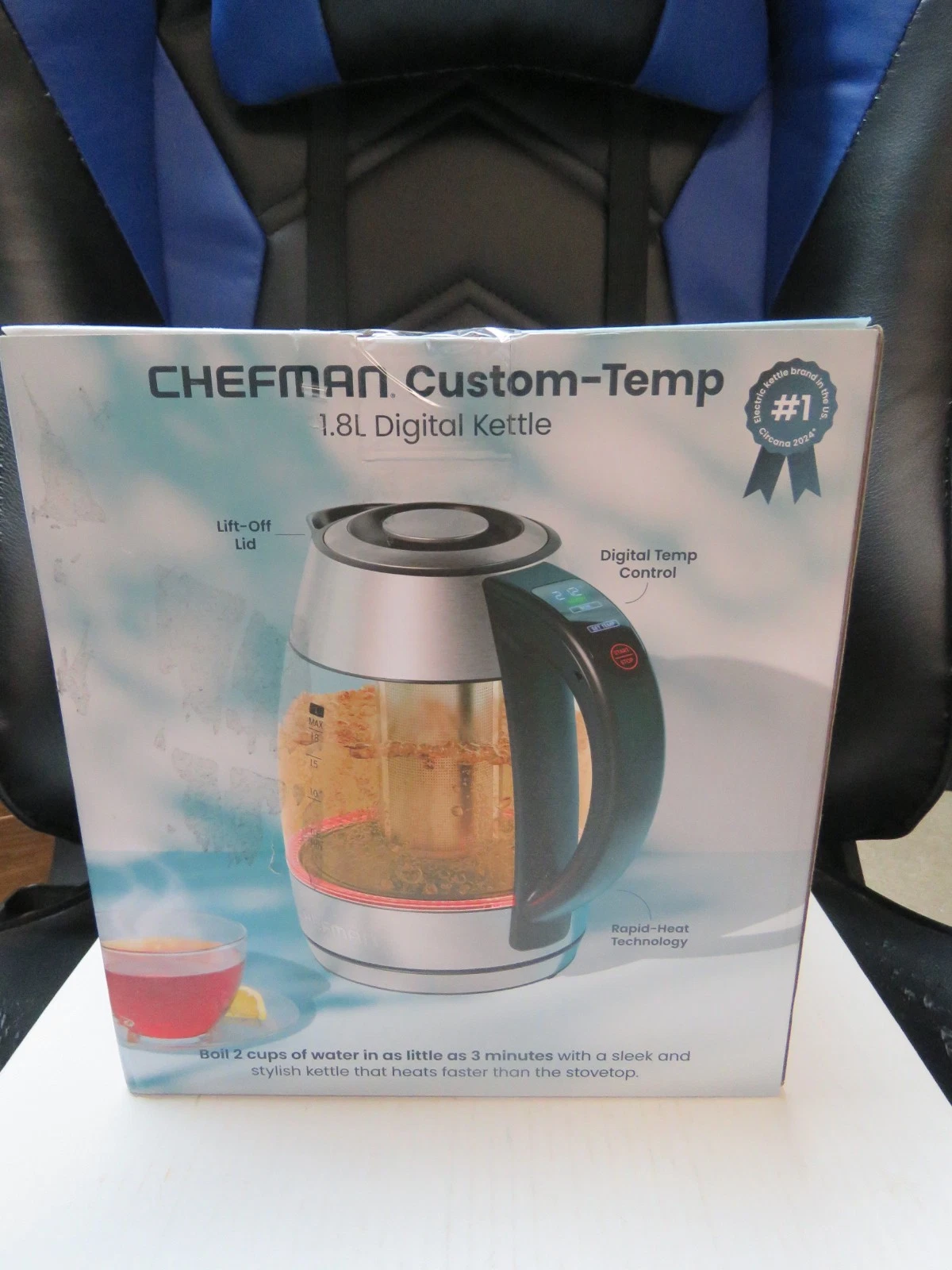 Chefman 1.8L Electric Kettle, 1500W, Rapid Boil, Digital Temp, Stainless Steel