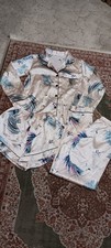 Pink Satin 3 Piece Pajama Set Long Sleeve Size Small