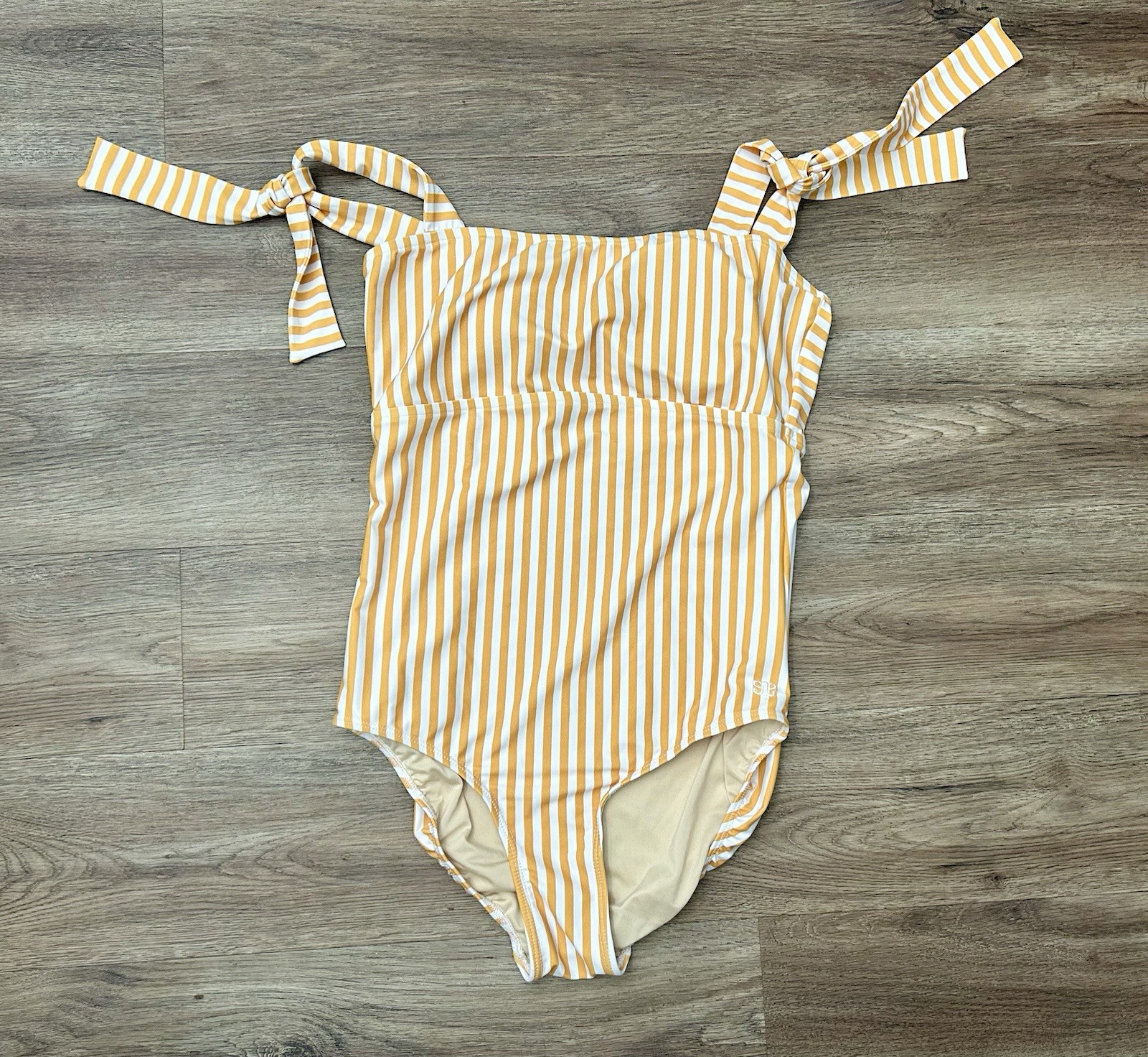 Albion Yellow White Stripe One Piece Cabana Swimsuit Size Small Modest