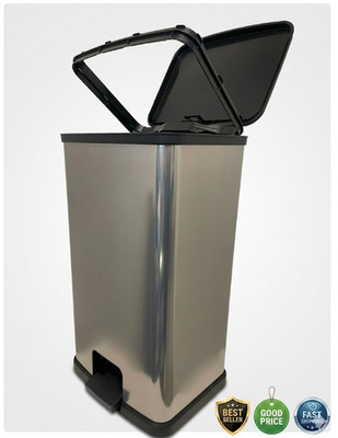 13.2 Gallon Kitchen Trash Can Silver Plastic Step Garbage Bin with Lid