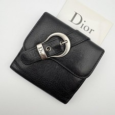 Auth Rare Christian Dior Gaucho Y2K Leather Bifold Wallet Black 2Y4570
