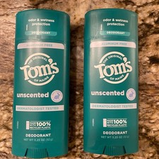 Tom  s of Maine Unscented Natural Deodorant for Women and Men, Aluminum Free, X2