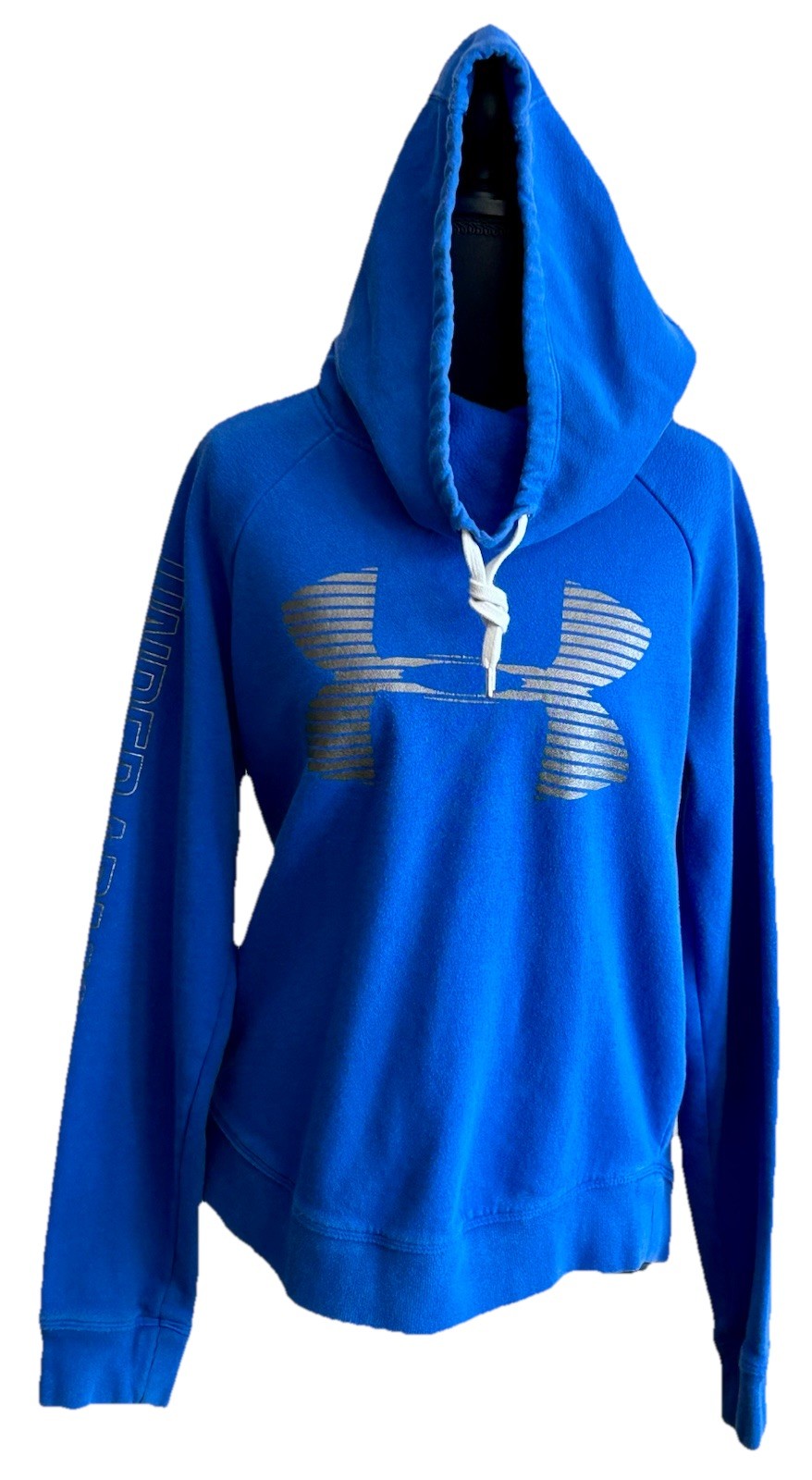 Under Armour Women’s Fleece Loose Fit Big Metallic Gray Logo Hooded Sweatshirt L