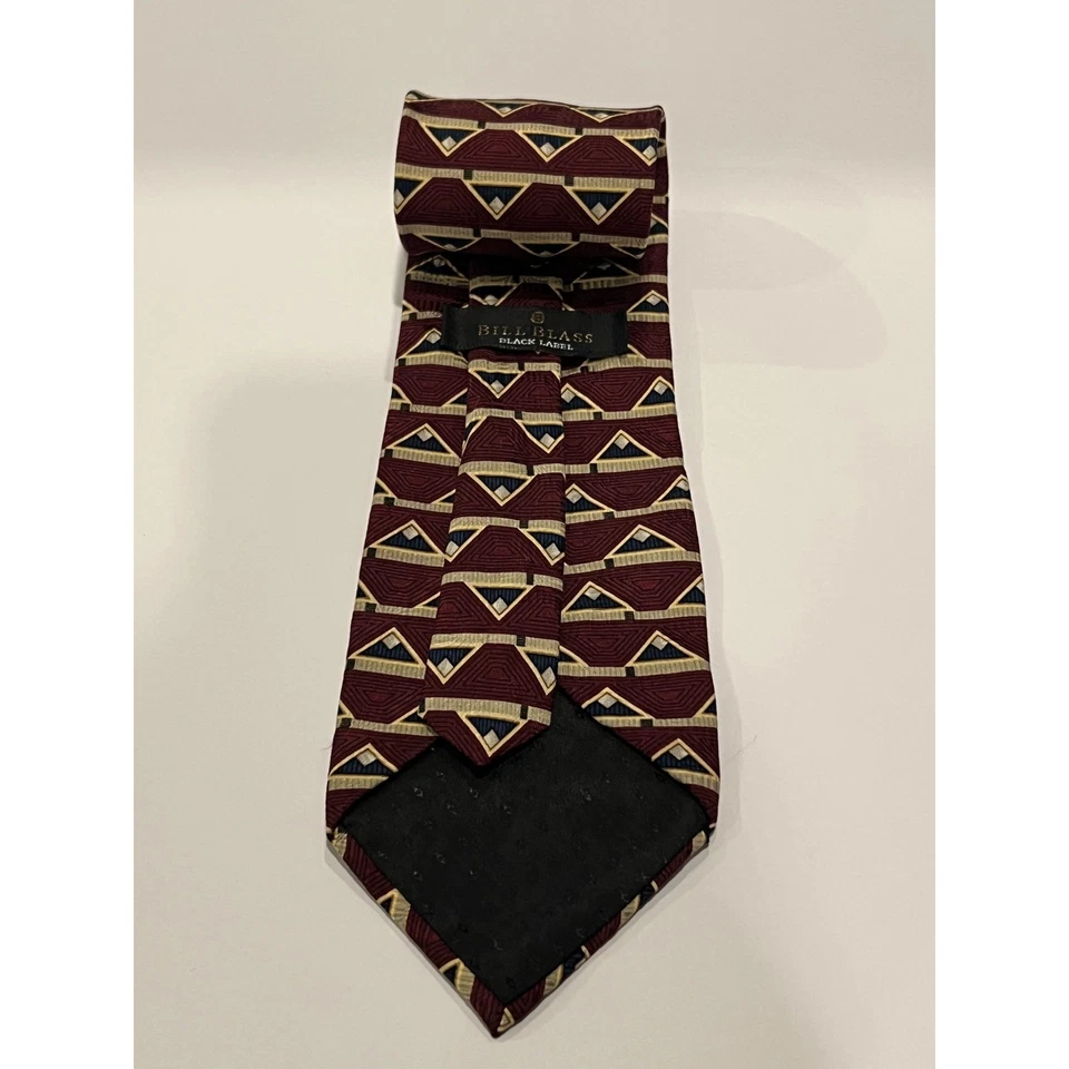 Corbata Bill Blass Etiqueta Negra Para Hombre Geométrica Borgoña Negocios Formal 60" Foto 3 de 4