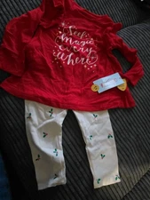 Cat & Jack Girls 18M Seek Magic Everywhere 2pc Set Top & Holly Print Leggings