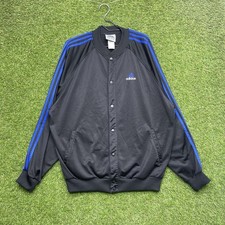 Vintage 80s Adidas Track Jacket Mens XL ATP Keyrolan Trefoil Black Blue USA Zip