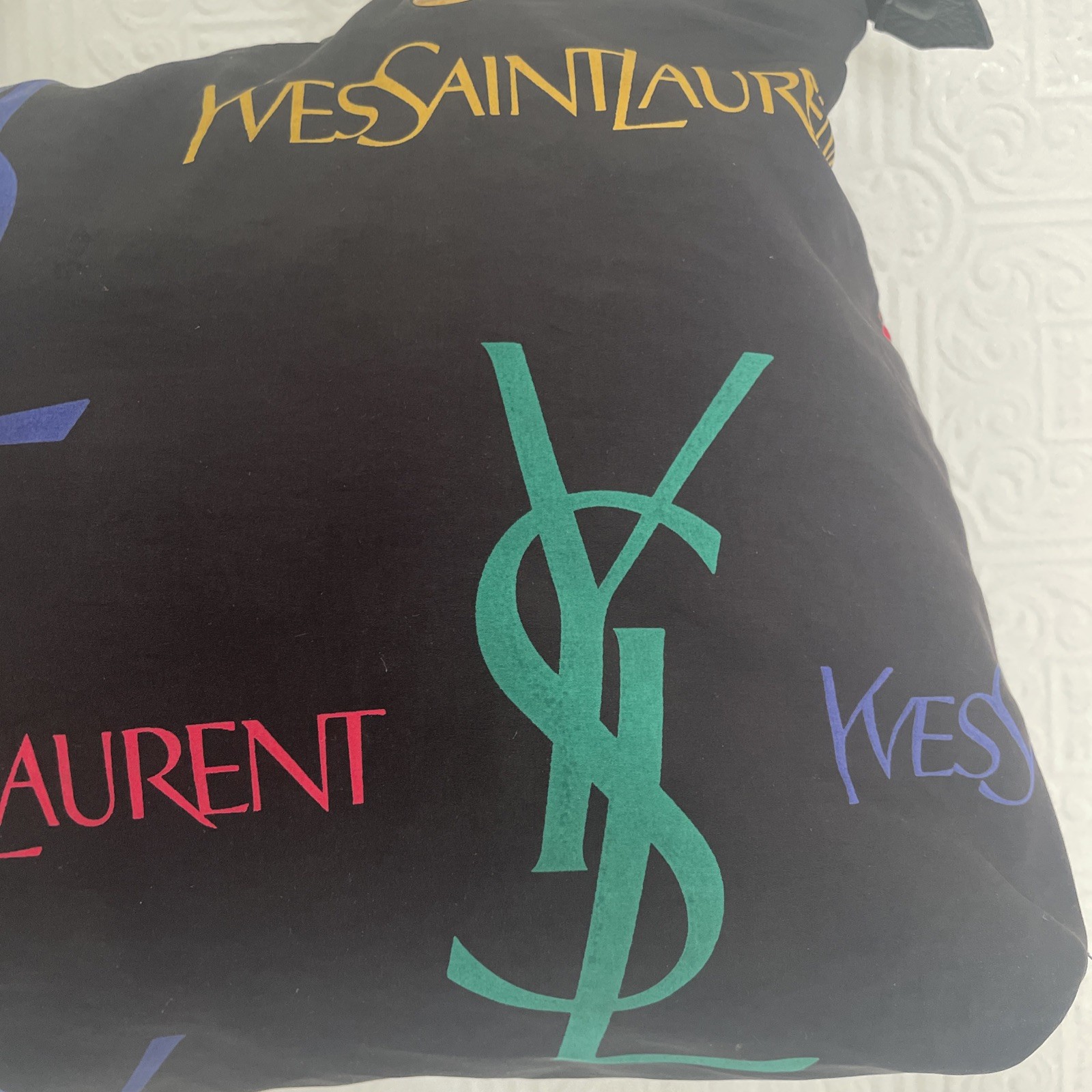 SAINT LAURENT Borsa a tracolla vintage YSL anni 90 tessuto catena oro tracolla zip pezzo raro