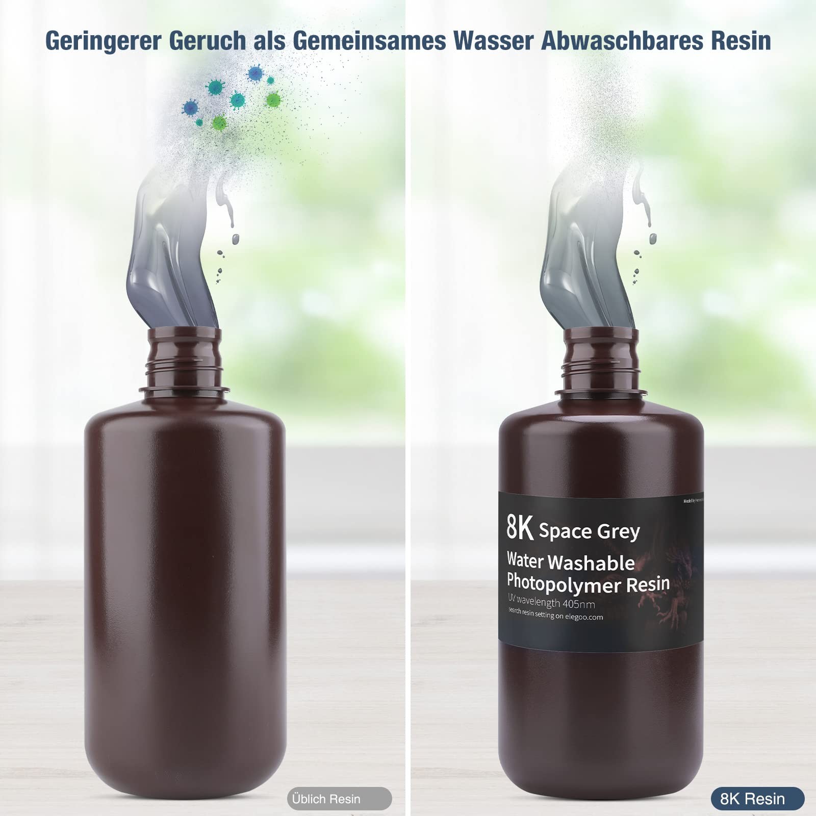 ELEGOO 405nm 8K Wasser Waschbares Resin für LCD UV Härtung 3D Drucker 1KG Grau - Bild 5