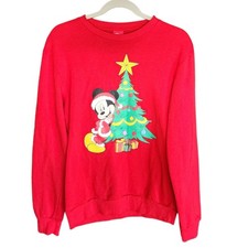 Disney Mickey Mouse Christmas Sweatshirt Red Holiday Graphic Crewneck Small