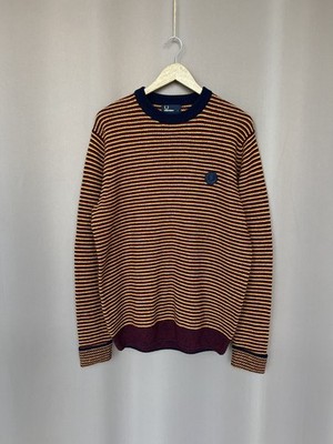 Fred Perry Striped Wool Sweater Man Size L Embroidered Multicolor Vintage Jumper