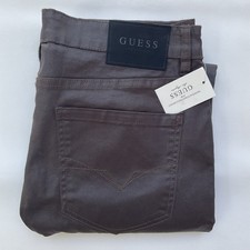 Guess Men's Brown Coated Slim Straight Jeans Size 34X32