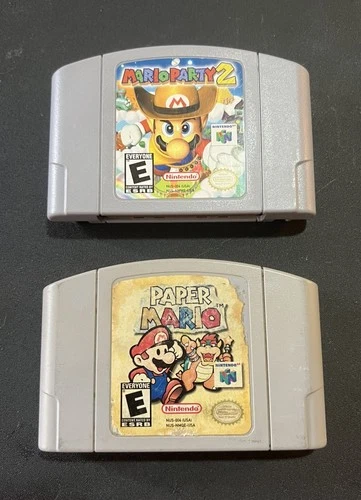 Nintendo 64 N64 2 Game Lot Authentic Untested Paper Mario and Mario Party 2