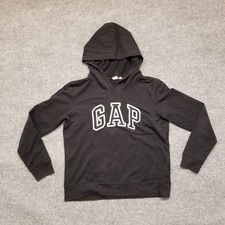 GAP Unisex Adult Hooded Sweatshirt Small Black Embroidered Logo Fleece Pullover 