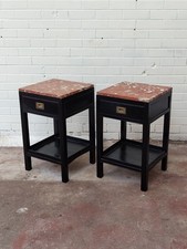 Pair Of Antique Lacquered Marble Top Campaign Style Bedside Lamp Tables...
