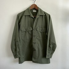 Vintage 70s US Army OG-507 Size 14 1/2x31 Military Shirt Jacket Poly Cotton