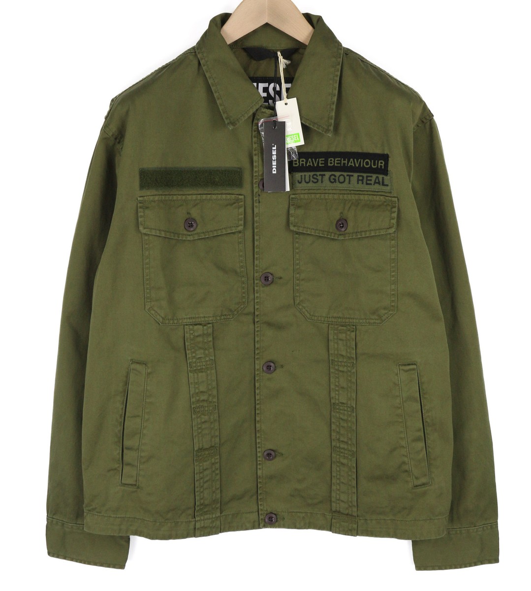 DIESEL J-Fuller Men Jacket XL Khaki Overshirt Buttoned Polo DIESEL J-Fuller Men Jacket XL Khaki Overshirt Buttoned Polo