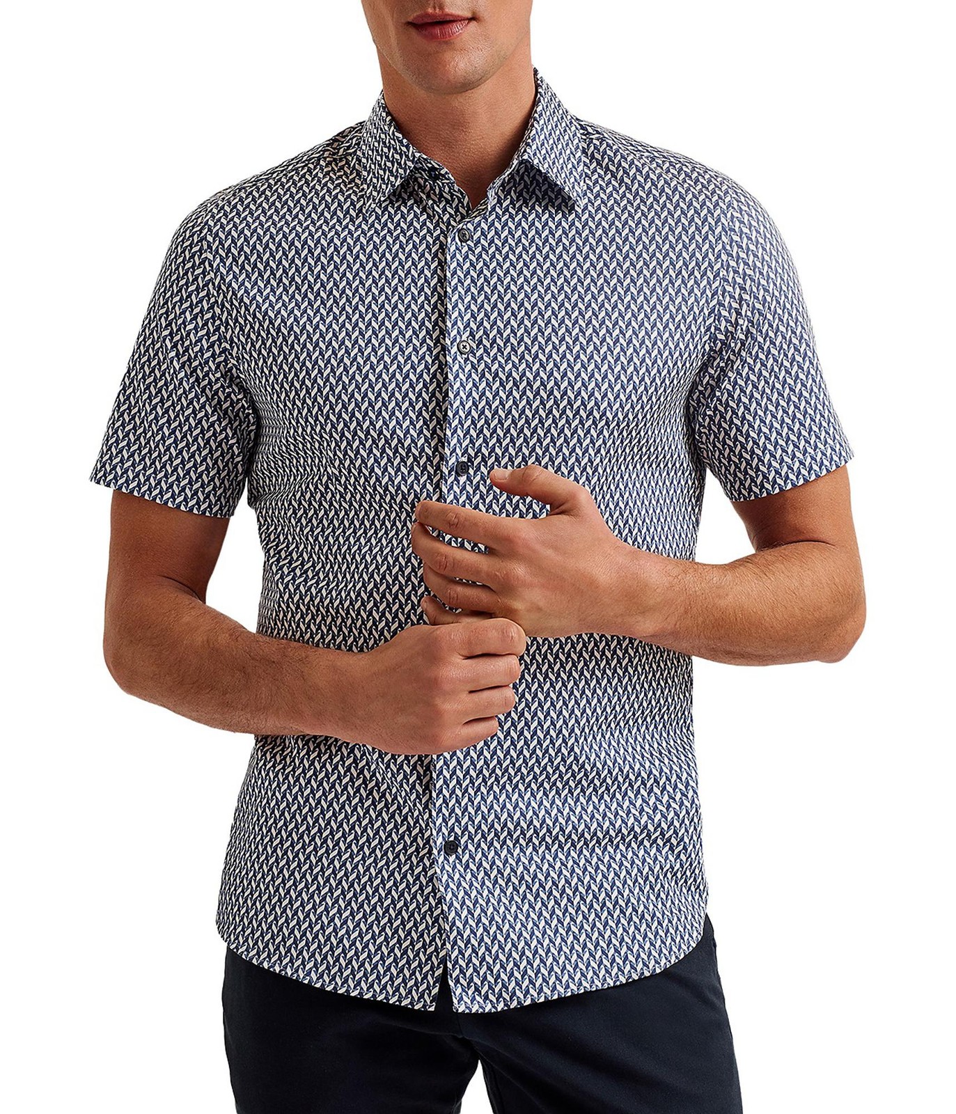 Ted Baker Mens Colorful Geometric Shapes Button Up Shirt navy 2XL Neck 13890₽