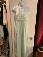 Vintage Kayser Light Green Long Sleeveless Gown Nylon Silky Cool Flowy Size 38
