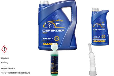 6L MANNOL Defender 10W-40 API SL/CF Motoröl inkl. Schlauch + Scheibenreiniger