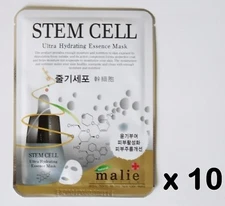 10pcs Malie STEM CELL Face Mask Packs Sheet 25g Nourishing Brightening Cosmetic