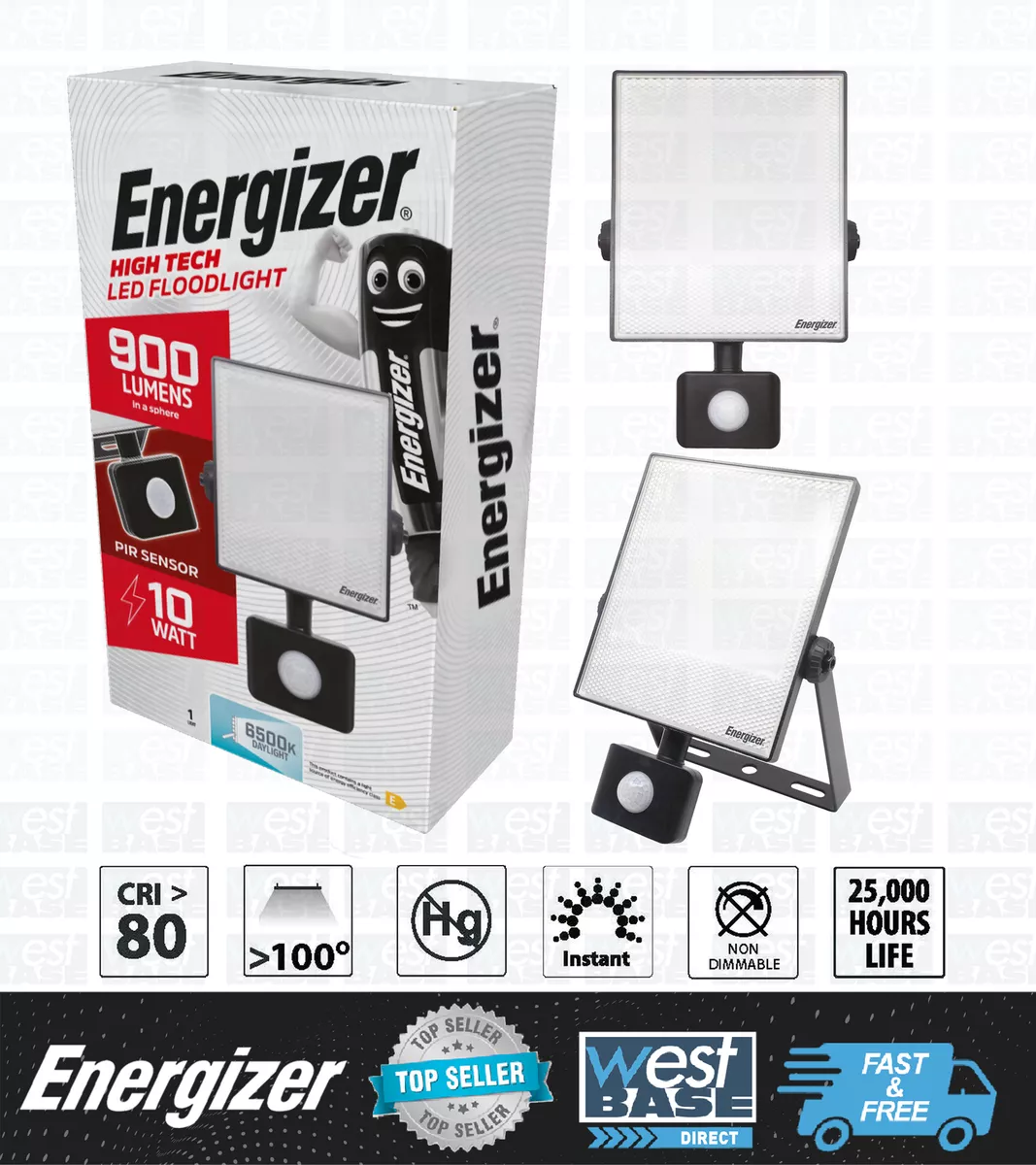Energizer Hightech 10W LED Outdoor Security Floodlight with PIR