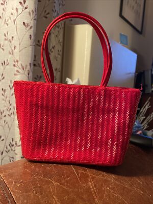 Ermo Collection Beaded small Purse Clutch Hand Bag RED BEADS EUC
