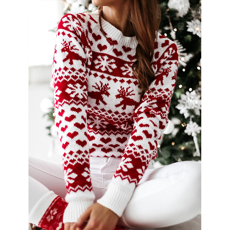 Womens Holidays Red White Reindeer 