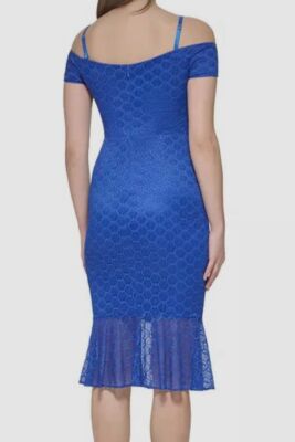 Guess Women's Embroidered-Lace Cold-Shoulder Dress - Cobalt Multi - Size 8