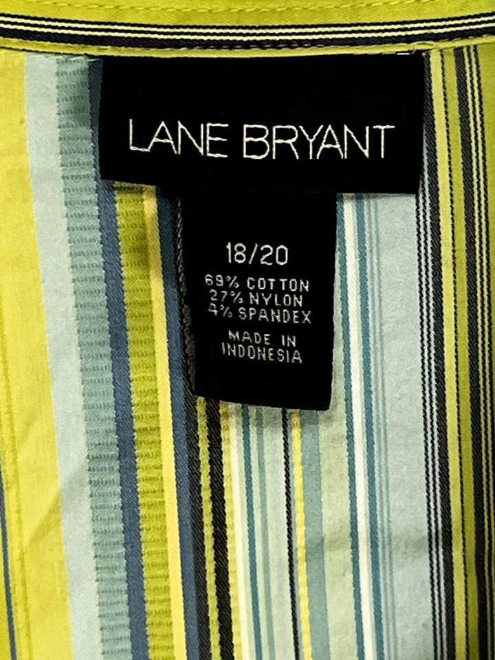 Blusa para mujer Lane Bryant manga 18/20 3/4 rayas con botones verde primavera Foto 4 de 4