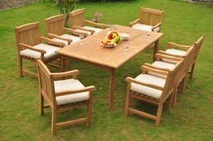 DSDV A-Grade Teak 9pc Dining Set 83" Rectangle Table 8 Arm Chair Outdoor Patio