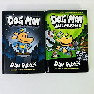 Lot of 2 Dog Man Hardcover Books by Dav Pilkey Dog Man Unleashed