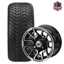 12" Tombstone Machine Black Golf Cart Wheels and Tires Combo 215/40-12 Set of 4