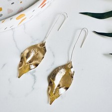 Leaf Gold Tone Earrings Jewelry Botanical Dangle Long NEW 4  US SELLER Boho
