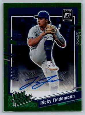 2023 Donruss Optic Rated Prospect Ricky Tiedeman Green Auto SP 15/15 #RPS-RT