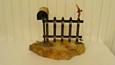 Vintage Unique Brass/Metal Mail Box Sculpture with Marble Base, Signed By Artist