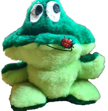 VINTAGE RUSS BERRIE  CO INC 1975 Plush FROG/Ladybug  8"  Sewn in Haiti Green