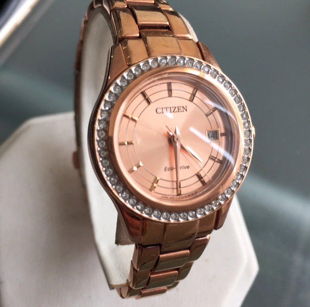 Ladies Genuine Citizen Eco Drive Silhouette Solar Watch Rose Gold FE1123 51Q