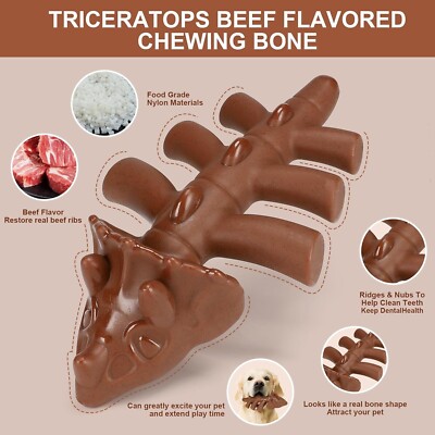 Dinosaur Shaped Dog Bone - Nylon Dog Bone for Aggressive Chewers - Beef Flavored