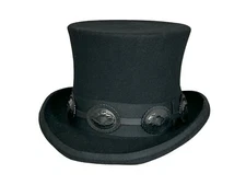 Black 100% Wool Felt Top Hat Black Concho Band Victorian  Slash Mad Hatter