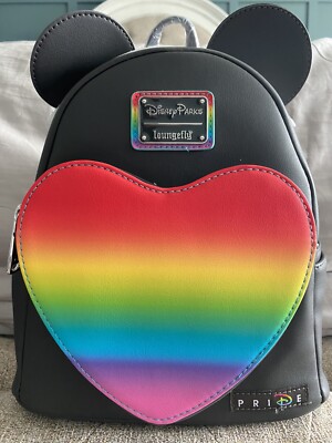 Loungefly Disney parks pride rainbow heart backpack Disney Mickey Rainbow Heart Pride Loungefly Backpack 2022 | eBay main image 3