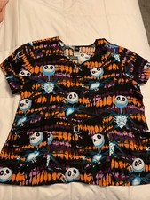 DISNEY NIGHTMARE BEFORE CHRISTMAS Jack Skellington Scrub Top shirt Black 2XL