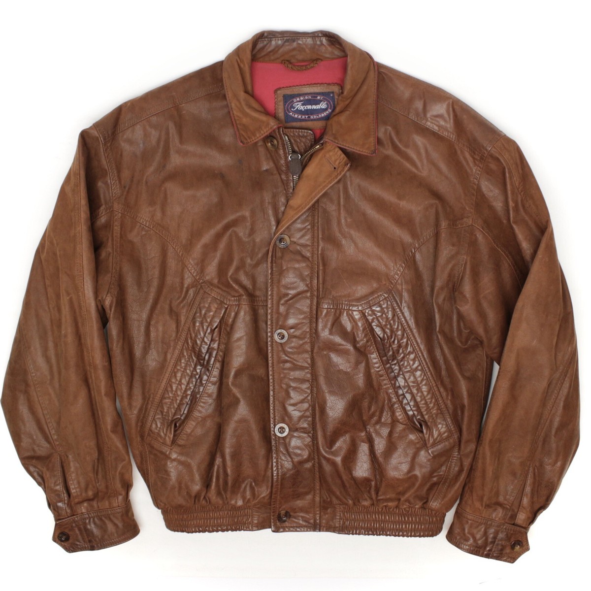Faconnable Albert Goldberg Leather Jacket Mens L Solid Brown