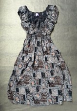 New Purple Vintage Look Black/Coral Floral Dress With Smock Detail-Size Small