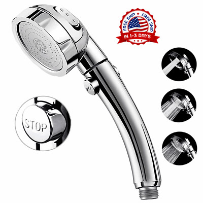 RV Hand Held Shower Head On Off Switch Chrome 3 Spray Water Pressure Hose Camper